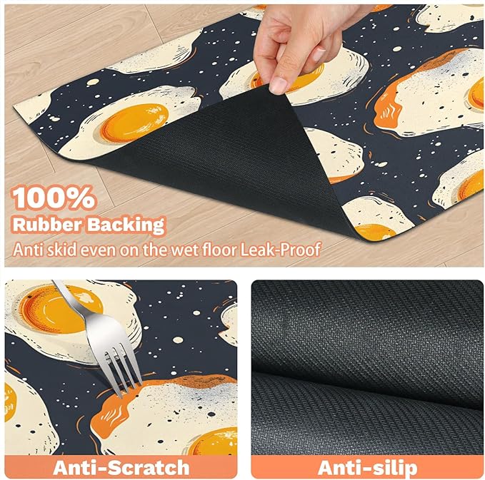 Cartoon Eggs Dog Food Mat for Floors Absorbent Dog Bowl Mat for Food and Water Dispenser Quick Dry Cat Food Placemat Pet Supplies 24" x 32", Fried Egg