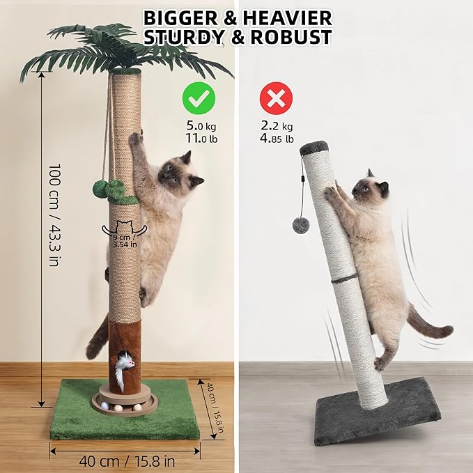 Cat Scratching Post 35'' Tall Cat Scratcher, Scratching Posts for Indoor Cats with Cat Toy Mouse, Interactive Wooden Track Ball for Kittens Adults Cats