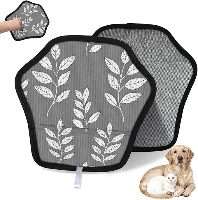 Leaf Pattern Electrostatic Pet Hair Removal Glove for Cats & Dogs - Reusable Grooming Mitt for Couch, Carpet, Car Seat & Laundry - Large 9x9 Inch