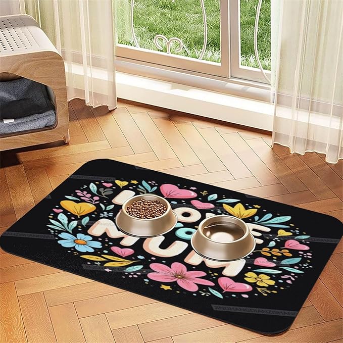 Pet Feeding Mat for Dogs Cats Happy Mother's Day Floral I Love You Mum Gift for Mom Bg Absorbent Dog Food Mat Non-Slip Waterproof Placemat Quick Dry Pet Supplies Bowl Mats
