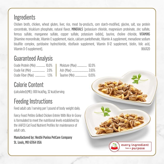 Fancy Feast Purina Petites Grilled Chicken Entrée with Rice in Gravy Gourmet Wet Cat Food - 2.8 oz. Tubs,(Pack of 24)