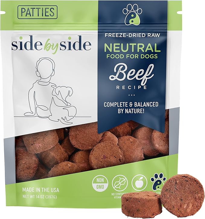 Side by Side Beef Patties - Neutral Freeze-Dried Dog Food & Dog Food Toppers for All Breeds - Made with Nutrients & Whole Raw Ingredients - No Artificial Additives or Fillers, USA Made (14 oz.)