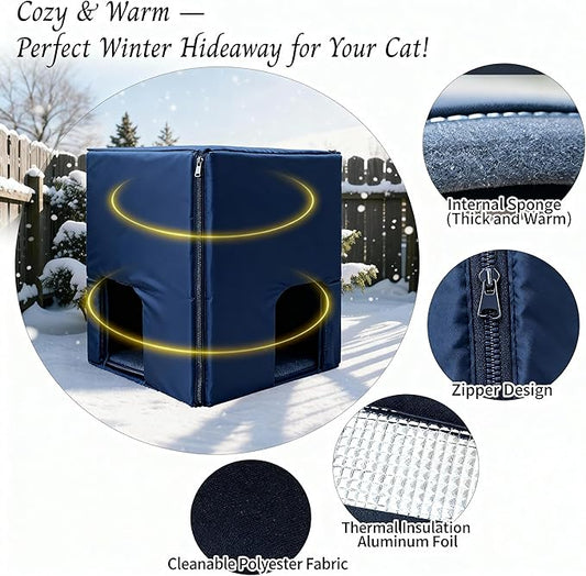 Weatherproof Outdoor Cat House with Insulated Liner for Feral Cat, Plastic Elevated Cat Shelter with Escape Door, Easy Assemble, Expansive Interior‌ Grey 27.0" L x 27.0" W x 21.0" H