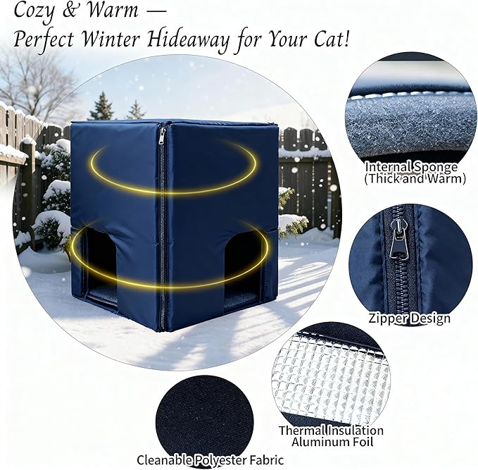 Plastic Outdoor Cat House with Insulated Liner Heating Mat Weatherproof for Feral Cat, Elevated Cat Shelter with Escape Door, Easy Assemble, Expansive Interior‌ Grey 27.0" L x 27.0" W x 21.0" H