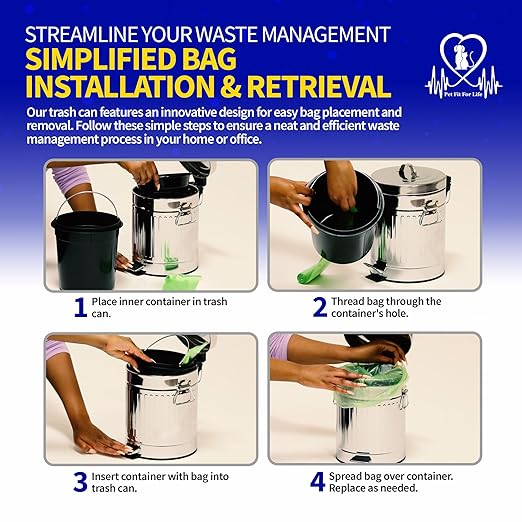 Pet Fit For Life - Steel Trash Can with Lid, Steel Galvanized Trash Can, Step Foot Pedal, Plastic Inner Lining, Custom Liner Bags, Weather-Resistant Outdoor Bin for Yard, 16" Tall, 12L/3.2 Gallons