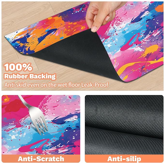 Colorful Graffiti Dog Food Mat for Floors Absorbent Dog Bowl Mat for Food and Water Dispenser Quick Dry Cat Food Placemat Pet Supplies 24" x 32", Funny Cool