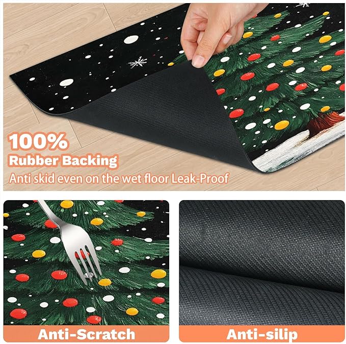 Christmas Tree Dog Food Mat for Floors Absorbent, Quick Dry Water Dispenser Mat for Food, Water, Pet Supplies 17" x 30", Xmas Pine Tree