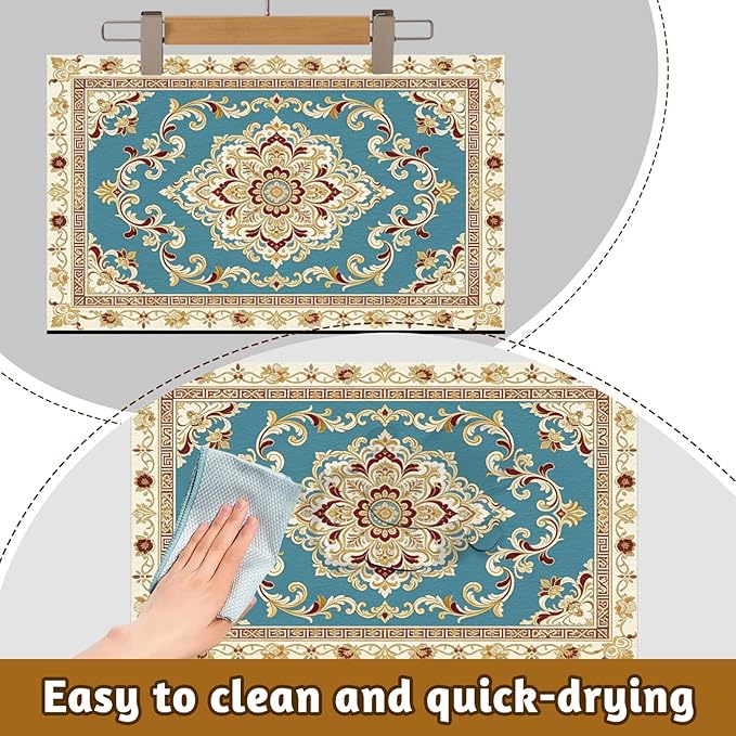 GLOBLELAND French Pastoral Pattern Pet Food Mat for Floors 11.8×20 inch Dogs Food Mats Absorbent Dog Bowl Mat Quick Dry Dog Cat Pet Placemats Pets Supplies for Water Dispenser