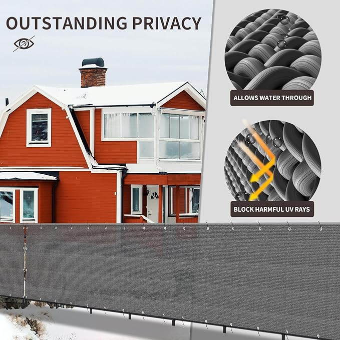 LOVE STORY Custom Size 3.3'x15' Dark Grey Balcony Privacy Screen,UV Block Privacy Fence Screen,90% Shield for Outdoor Pool Garden Apartment Railing