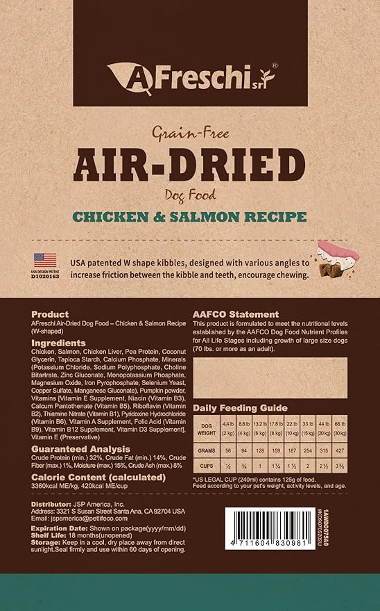 A Freschi srl Air-Dried Puppy & Adult Dog Food - Real Chicken & Salmon Recipe | Grain-Free | High-Protein for Toy, Small & Large Breeds | Ideal for Picky Eaters, 2.2 lb Bag