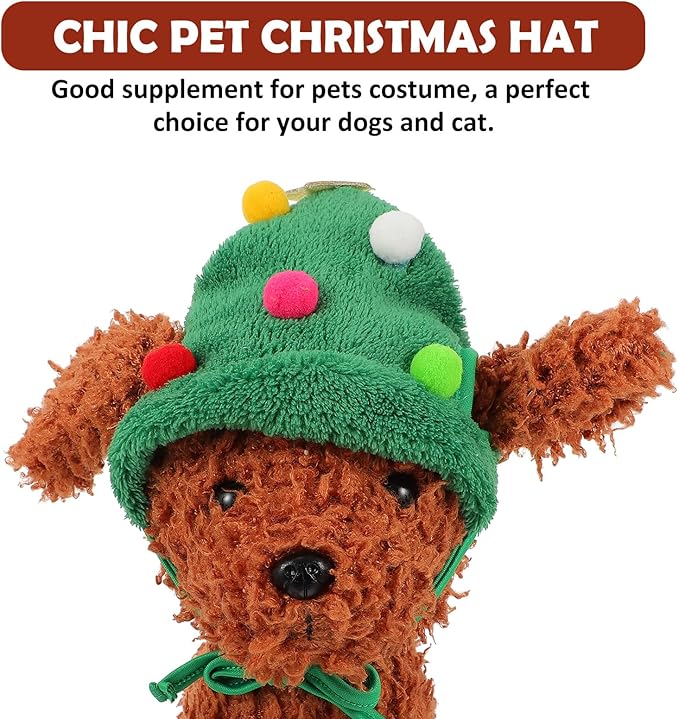 Dog Christmas Hat and Xmas Pet Hat with Pom-poms, Small Size Green Holiday Party Costume for Cats and Dogs, Festive Pet Supplies for Seasonal Celebration