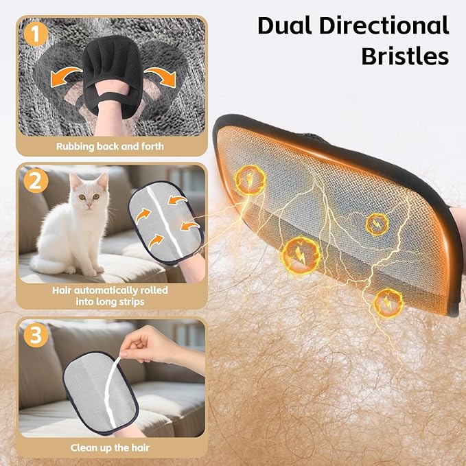 Pet Hair Removal Glove for Cats and Dogs Reusable Electrostatic Pet Hair Remover Glove for Couch, Carpet, Car Seat & Laundry 3PCS