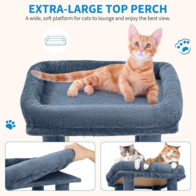 GarveeLife 61" Multi-Level Cat Tree for Indoor Cats, Heavy-Duty Tower for Large Adult & Maine Coon Cats with Oversized Perch, Dual Condos, Natural Sisal Scratching Posts & Play Toys – Light Blue