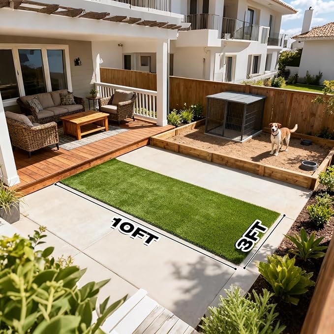 XLX TURF Artificial Grass Outdoor Runner Rug 3 FT X 10 FT - Pets Friendly Soft Fake Grass 25mm High Pile