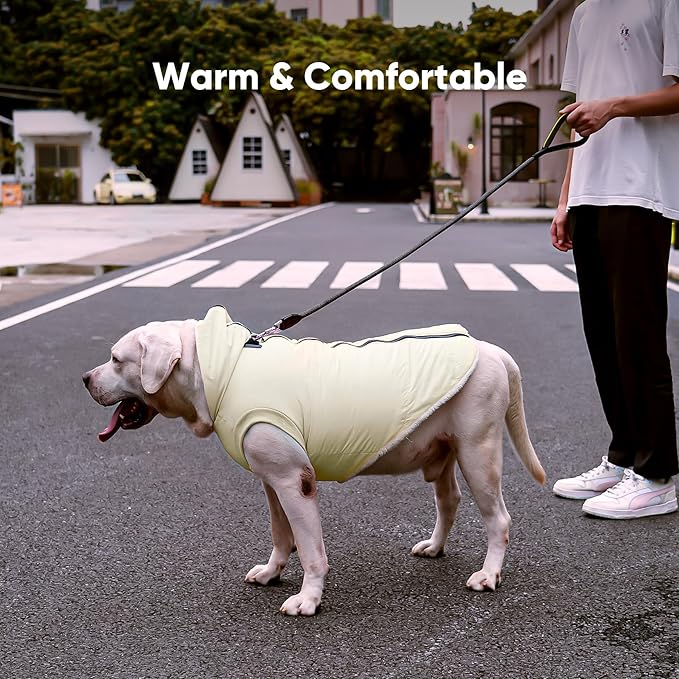 Fleece Lining Dog Hoodie with Harness Built in,Extra Warm Small Dog Jacket in Winter Puppy Coats with Hooded,Light Yellow M