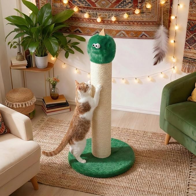 Cat Scratching Post, 22'' Cat Scratchers Tree Tower for Indoor Kitty with Extra Wide 12" Stable Base, Scratching Post with Natural Sisal & Velvet Fabric for Small, Medium Cat, Green