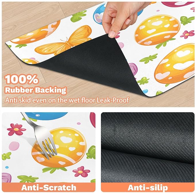 Happy Easter Dog Food Mat for Floors Absorbent Dog Bowl Mat for Food and Water Dispenser Quick Dry Cat Food Placemat Pet Supplies 16" x 24", Butterfly Flower