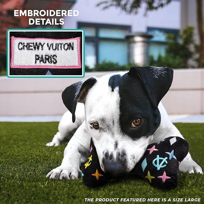 Haute Diggity Dog Medium Chewy Vuiton Bones Plush Dog Toys for Small, Medium & Large Dogs, 4-Pack Durable Stuffed Designer-Inspired Pet Toys with Interactive Squeaker, Machine-Washable & Safe