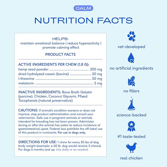 Native Pet Calming Chews for Dogs - Melatonin for Dogs Anxiety Relief - Grain Free All Natural Hemp Calming Treats & L-Theanine Helps Manage Stress & Separation Anxiety - Puppy Sleep Aid - 30 Chews