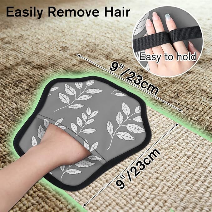 Leaf Pattern Electrostatic Pet Hair Removal Glove for Cats & Dogs - Reusable Grooming Mitt for Couch, Carpet, Car Seat & Laundry - Large 9x9 Inch