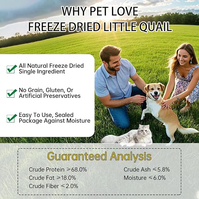 Freeze Dried Quail Cat Dog Treats - Single Ingredient Pet Treats,Natural High-Protein Training Snacks,Grain-Free (3.5oz)