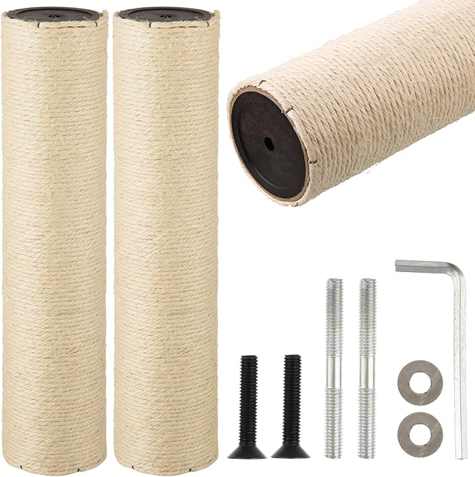 2 Root Cat Scratching Post Replacement 15.75x3.54 Cat Tree Scratch Post Replacement Natural Sisal Pole Cat Scratch Post Refill Pole Part with M8 Screws for Kitten Tree Tower Cat Furniture Accessories