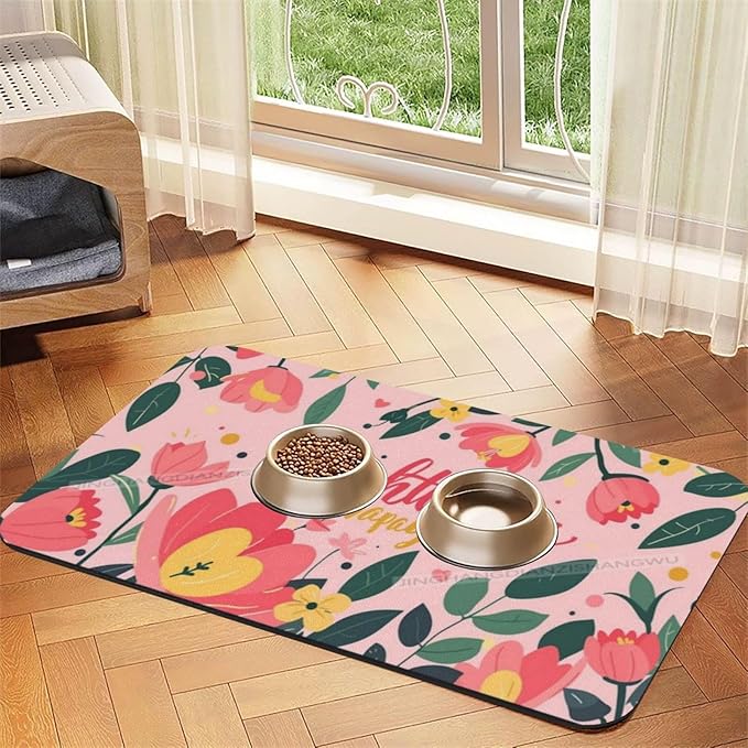 Pet Feeding Mat Happy Mother's Day Floral Gift Mom Cl Absorbent Pet Placemat for Food Water Bowl with Waterproof Rubber Backing 18X12In Quick Dry Water Dispenser Mat Dog Cat