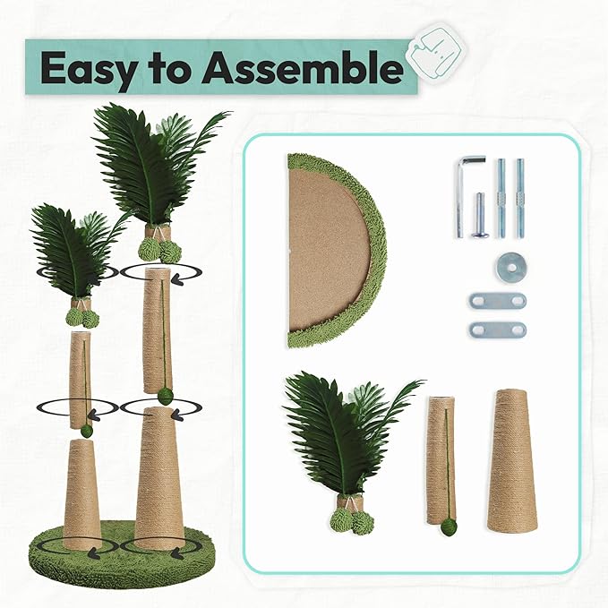 Cat Scratching Post 33 Inch Double Post Support with Hanging Balls, Cat Scratcher for Indoor Kittens, Extra Stable Base, Paw-Friendly Jute Material M