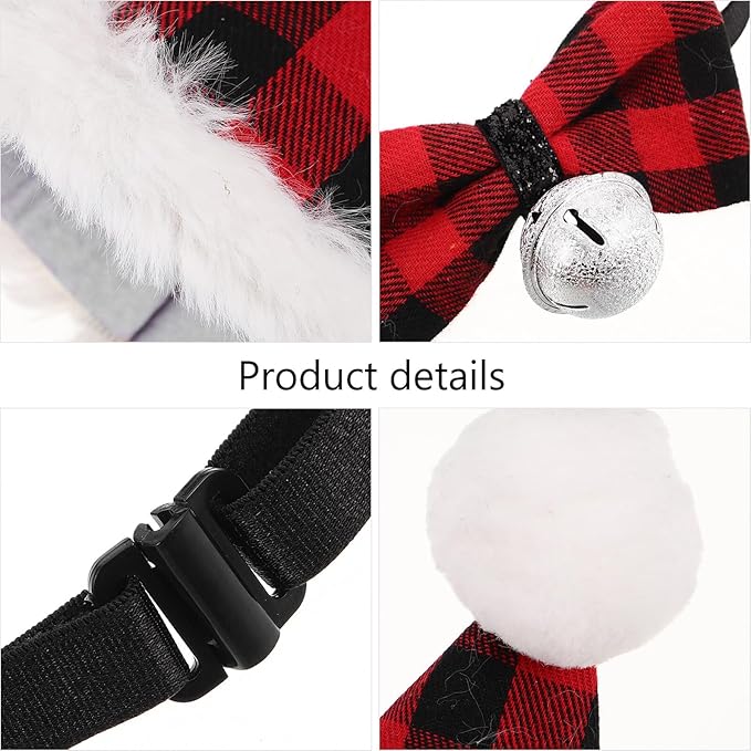 Outanaya Dog and Cat Christmas Hat and Bow Tie Set, Green Checkered and Red Geometric Pattern, Festive Pet Accessories for Small Dogs and Cats, Holiday Party Supplies