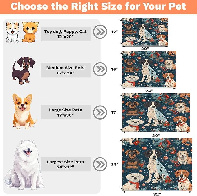 Merry Christmas Dog Food Mat for Floors Absorbent, Quick Dry Water Dispenser Mat for Food, Water, Pet Supplies 17" x 30", Pet Dog