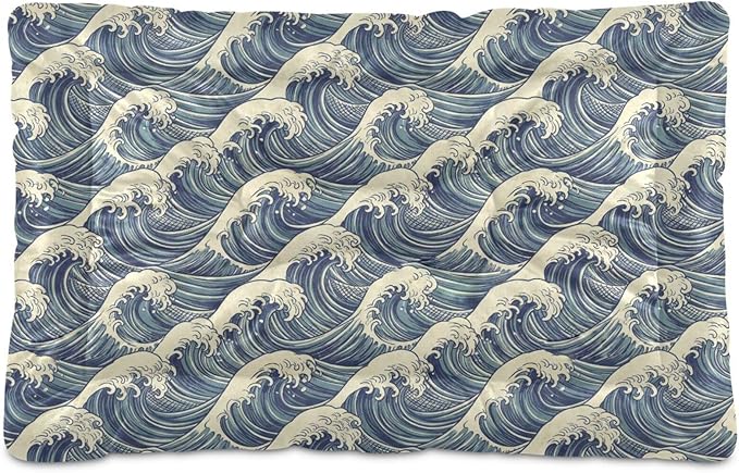 Dog Bed for Crate Washable Pet Sleep Pad, Kanagawa Reimagined Kennel Mat with Non-Slip Bottom, Soft Fluffy Supplies Pet for Dogs and Cats (24x18 inch)