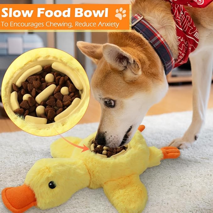 Yellow Duck Plush Dog Toys with Squeaks, Food Hiding Function & Interactive Play - Durable & Fun for Large, Medium & Small Dogs