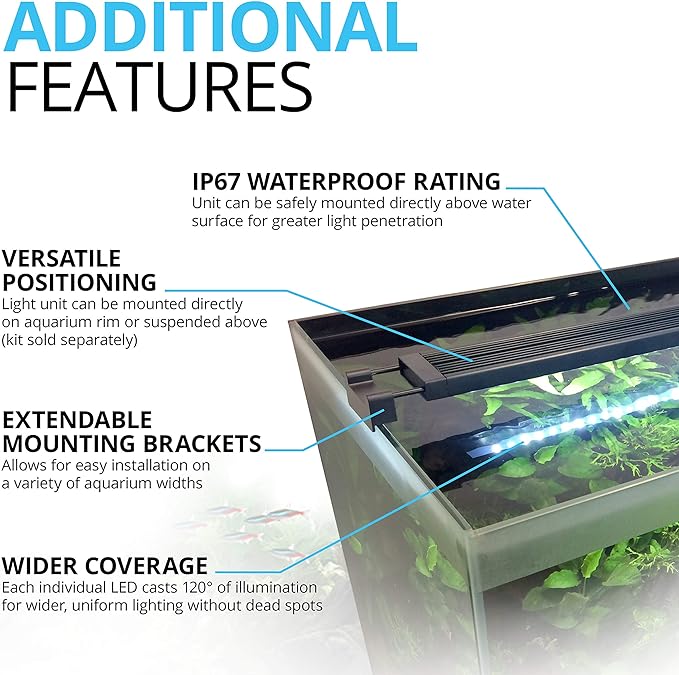 Fluval Aquasky 2.0 Bluetooth LED Aquarium Light – 18W, 24–36" | RGB + 6500K White | App Controlled with Weather & 24-Hour Light Cycle | IP67 Waterproof | Wide 120 Degree Light Spread
