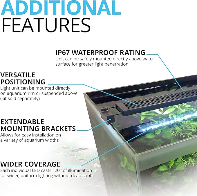 Fluval Aquasky 2.0 LED Aquarium Light – 12W, 15–24" – Adjustable RGB & 6500K White LEDs | App Controlled with Weather Effects | Freshwater & Fish-Only Marine Tanks | Extendable Brackets