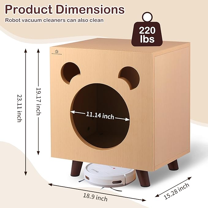 Cat End Table Aluminum Bed Table, Nightstand, Cat Houses for Indoor and Outdoor with Cabinet Legs and Countertop, Weatherproof, Burlywood