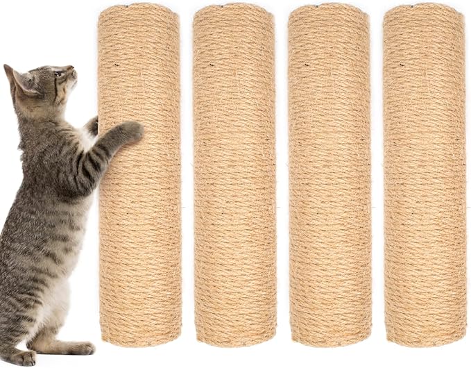 4PCS 10 Inch Scratching Post with Natural Sisal Rope - Cat Scratch Pole, Tree, and Posts for Indoor Cats - Replacement Part Accessories for DIY Tower and Hammock