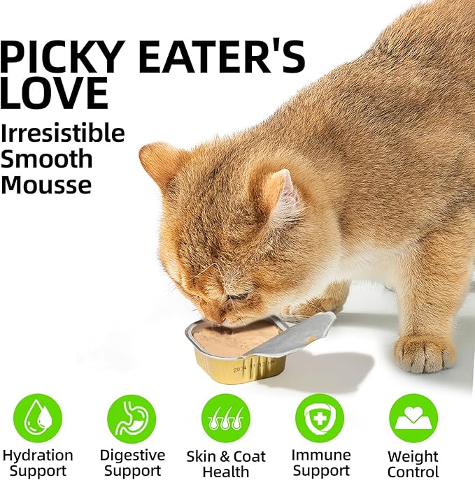 Wet Cat Food Pate High-Protein,Mousse Texture Cat Can Food,75% Fresh Meat,Grain-Free & Additive-Free,Wet Cat Food Pate for Picky & Senior Cats 1.41oz (Chicken, Pack of 16)