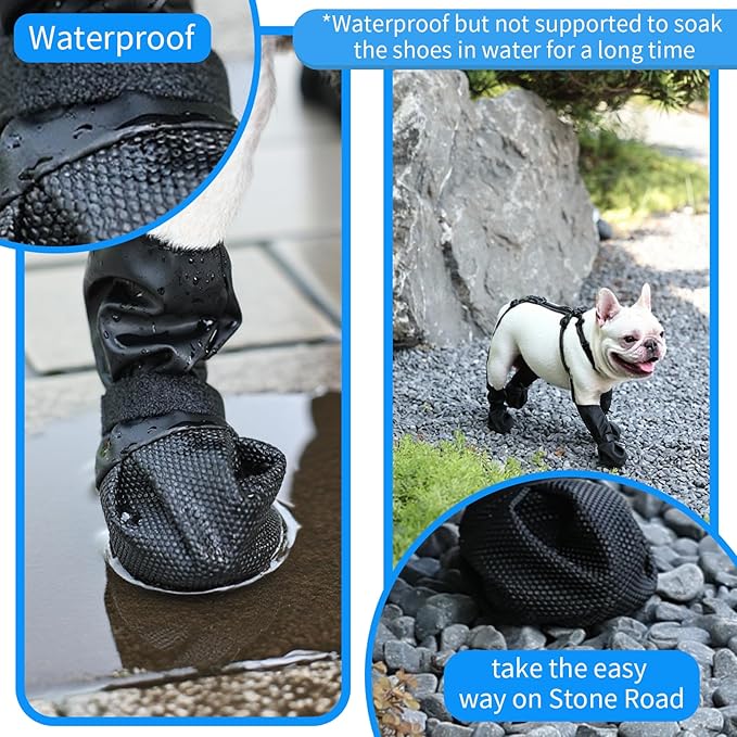 Waterproof Dog Boots for Small/Medium Dogs -Dog Paw Protectors Dog Suspender Boots Anti-Slip Pet Shoes for Outdoor Walking, Reflective Stay-On,Dirt-Proof Comfortable Booties (Black, New-S)