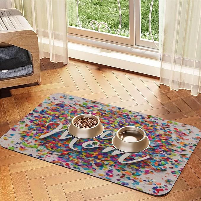 Pet Cat Dog Food Mat Absorbent Dog Feeding Mat Happy Mother's Day Floral Love Gift Mom Cb No Stains Cat Food Mats Indoor Pet Supplies Dogs Placemat Water Bowl Mats with Rubber Backing 24x16In