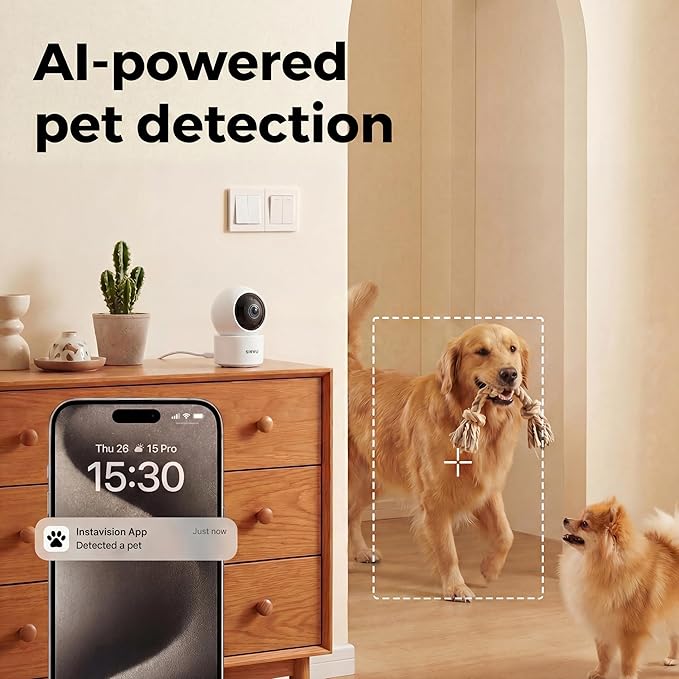 Pet Camera with AI Multi-Pet Recognition, 3MP 2K Dog Camera for Home Security, AI Summary, 2-Way Audio, Smart Cat Monitor for Multi-Pet Homes (White)