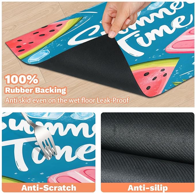 Summer Watermelon Dog Food Mat for Floors Absorbent Dog Bowl Mat for Food and Water Dispenser Quick Dry Cat Food Placemat Pet Supplies 24" x 32", Ice Cream