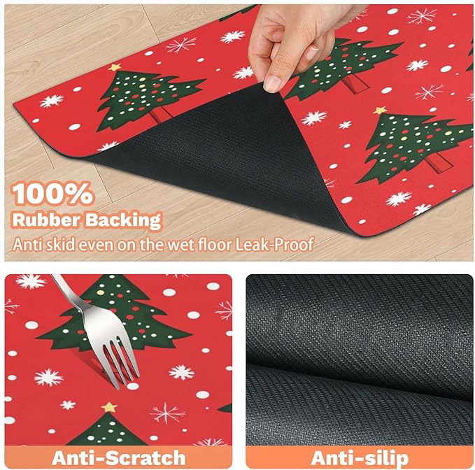 Xmas Trees Dog Food Mat for Floors Absorbent, Quick Dry Water Dispenser Mat for Food, Water, Pet Supplies 17" x 30", Winter Snowflake