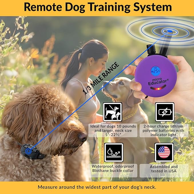 Educator E-Collar Humane Dog Training Collar with Remote, 100 Safe Tapping Stimulation Levels Night Light Waterproof Rechargeable 1/3 Mile, includes Premium Finger Clicker for Small/Medium Dog, Purple