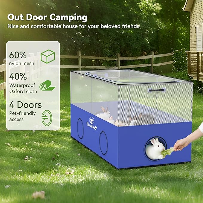 Pawaboo Small Animal Playpen, Pet Cage Tent with Breathable Mesh Wall and Bottom, Foldable Small Pet Enclosure for Puppy Kitten Rabbit Chicken Hamster Guinea Pig Indoor Outdoor Fence, Blue