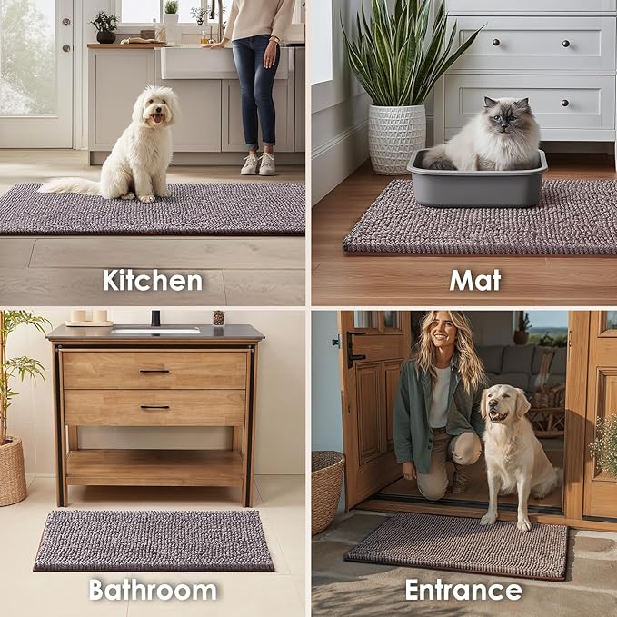 EHEYCIGA Super Absorbent Dog Door Mat for Muddy Paws 30x20 Inch Indoor, Front Doormat Outside Entrance, Quick Dry Chenille Washable Dog Crate Bed, Non-Slip Pet Rug Mud Mat Outdoor Entryway, Brown