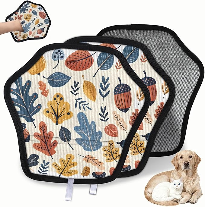 Cute Acorn Leaf Electrostatic Pet Hair Removal Glove for Cats & Dogs - Reusable Grooming Mitt for Couch, Carpet, Car Seat & Laundry - Large 9x9 Inch