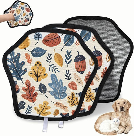 Cute Acorn Leaf Electrostatic Pet Hair Removal Glove for Cats & Dogs - Reusable Grooming Mitt for Couch, Carpet, Car Seat & Laundry - Large 9x9 Inch