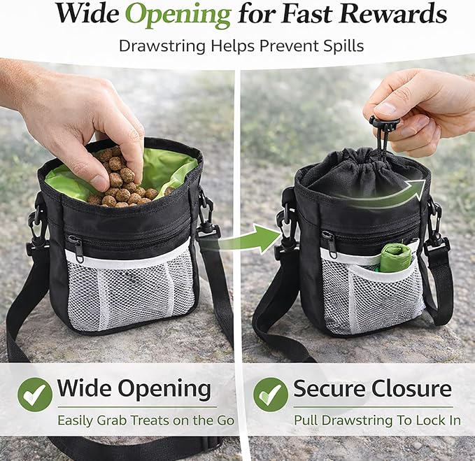 Dog Training Treat Pouch Set, Silicone Treat Pouch for Dogs and Clicker, Hands-Free Waist and Shoulder Dog Treat Bag with Poop Bag Dispenser (Black)