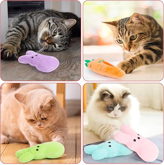 FOIMAS Easter Catnip Toys,6pcs Bunny Carrot Cat Teething Chew Toys for Pet Easter Presents Relieve Stress Cat Lovers Gifts Kitty Toys Cats Teething Chew Toy
