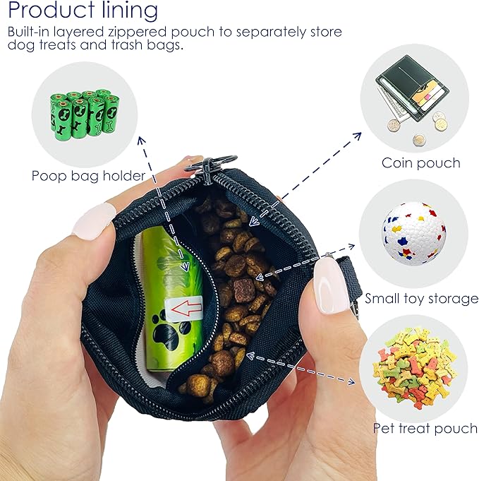 Dog Treat Pouch for Pet Walking and Training with Clicker Poop Bags Small Fanny Zipper Pack Holder for Puppy Snack Dispenser Kit for Leash and Outdoor Use (Blue)